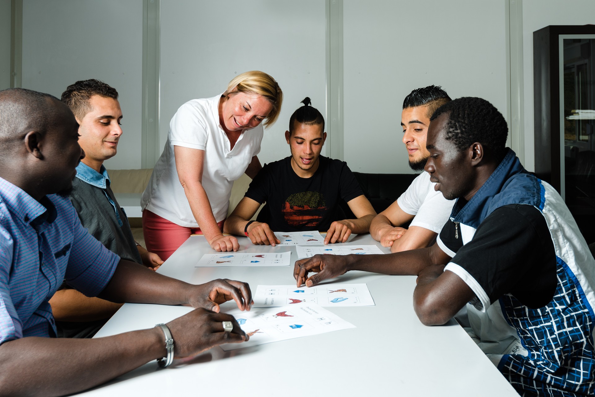 Language training for refugees in a German camp